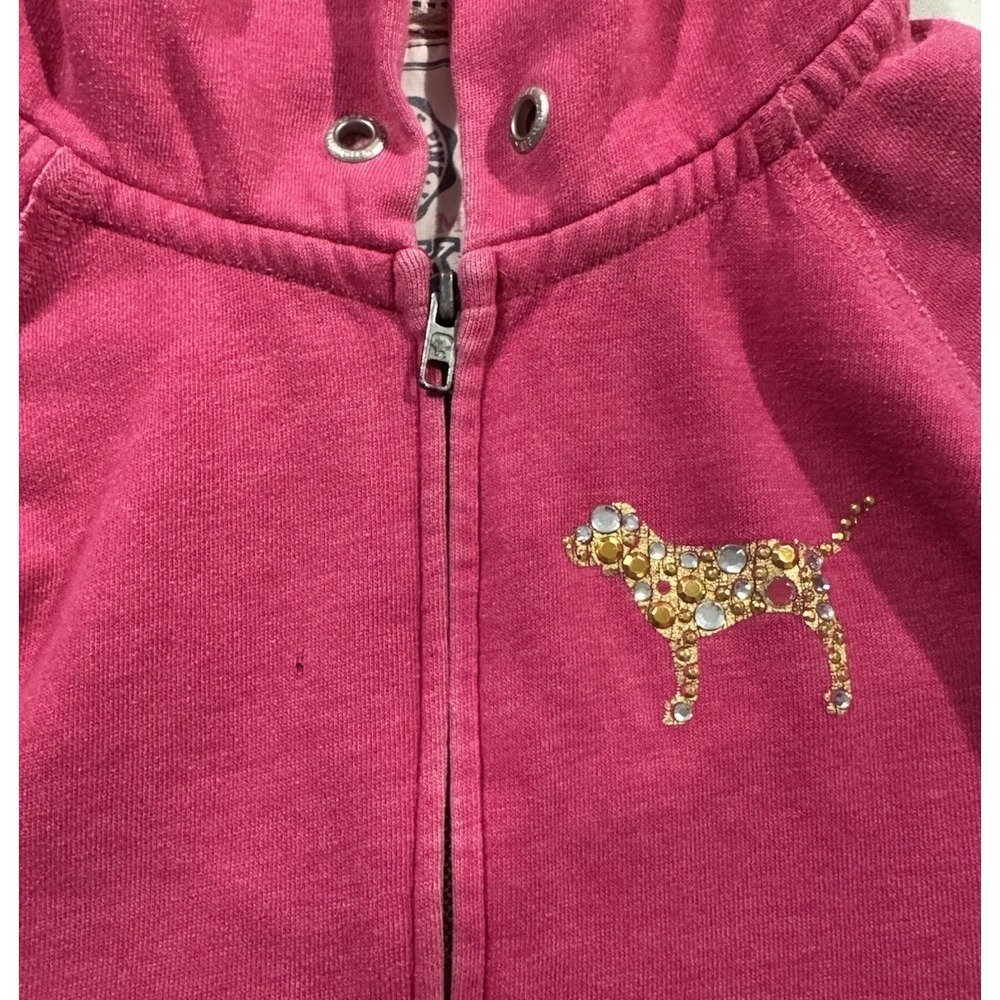 VTG‎ Victoria's Secret PINK Hoodie Womens Medium Rhinestone Bling Peace Sign Y2K - Picture 4 of 14